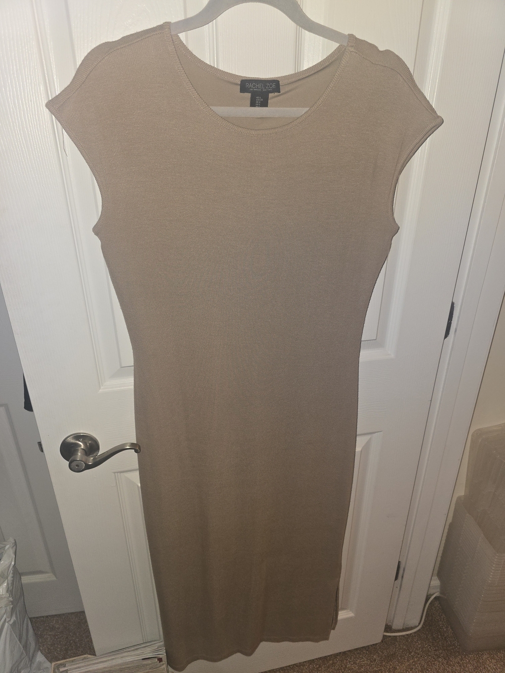 Rachel Zoe Taupe Cap-Sleeve Knit Maxi Dress (Women's Large)